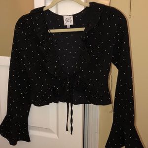Princess Polly tie front polka dot shirt
